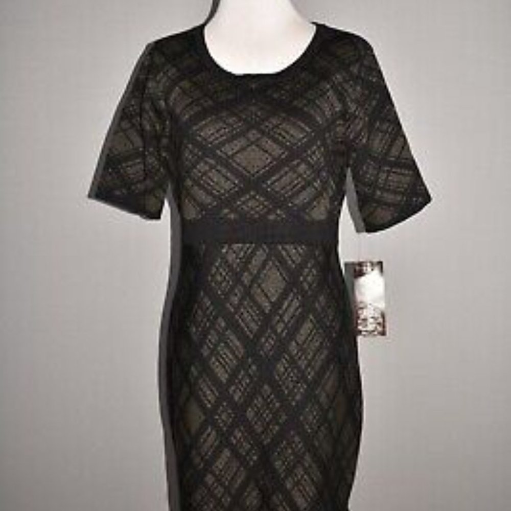 BRAND NEW - NINA LEONARD Black Olive Ruffle Hem Knit Dress
